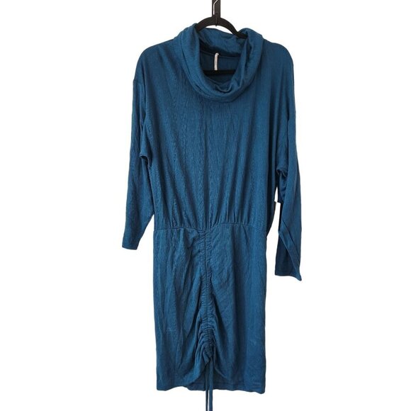 NWT Free People Sundown Jersey Dress Blue Dark Green Fitted Boho Women's L - Picture 2 of 8